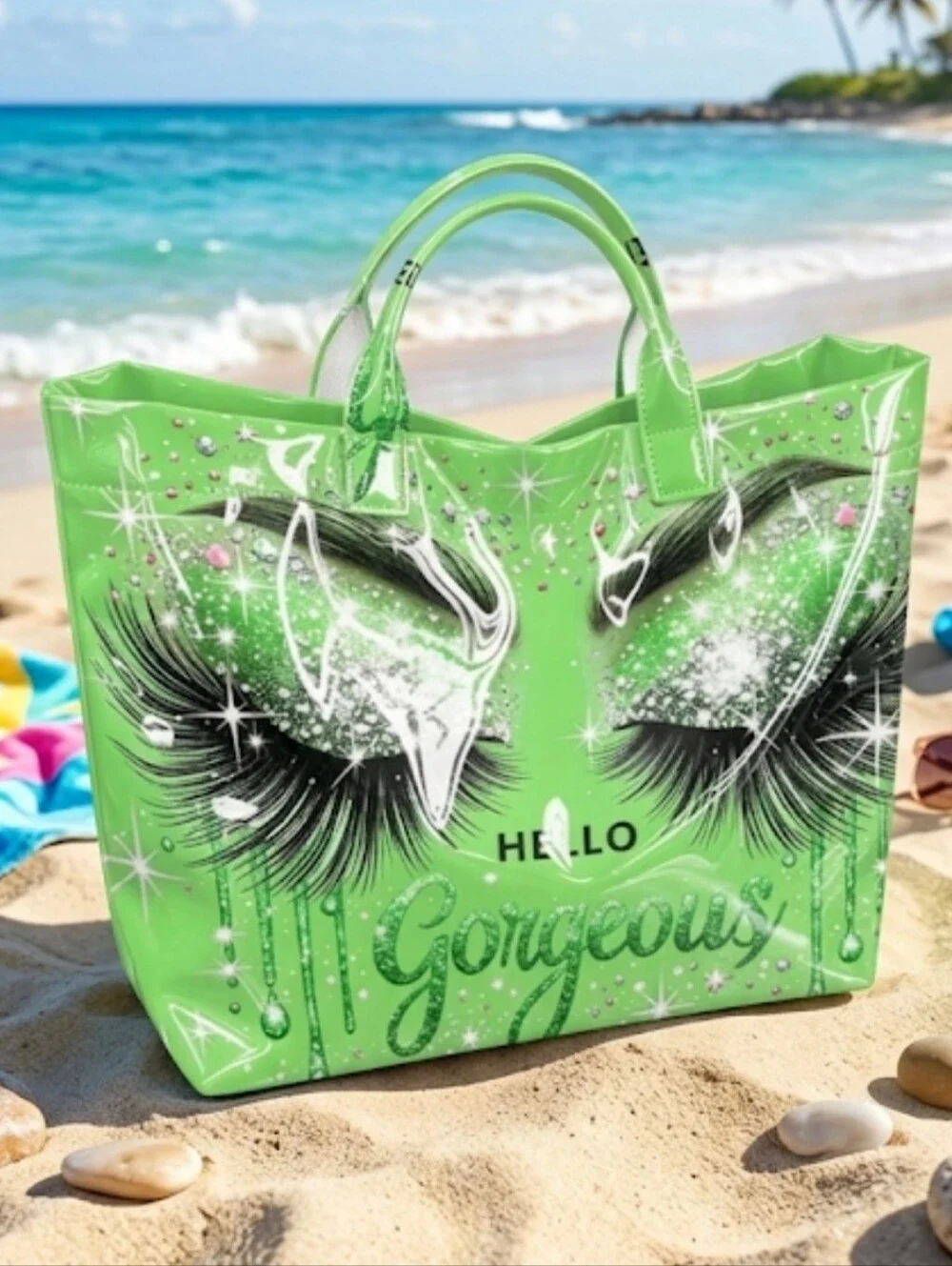 Cute Hello Gorgeous Spaarkle Eye Print Daily Commute Hand Tote Bag